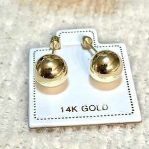 Solid Gold 14Karat Ball 8mm Hallow  Stud Earring